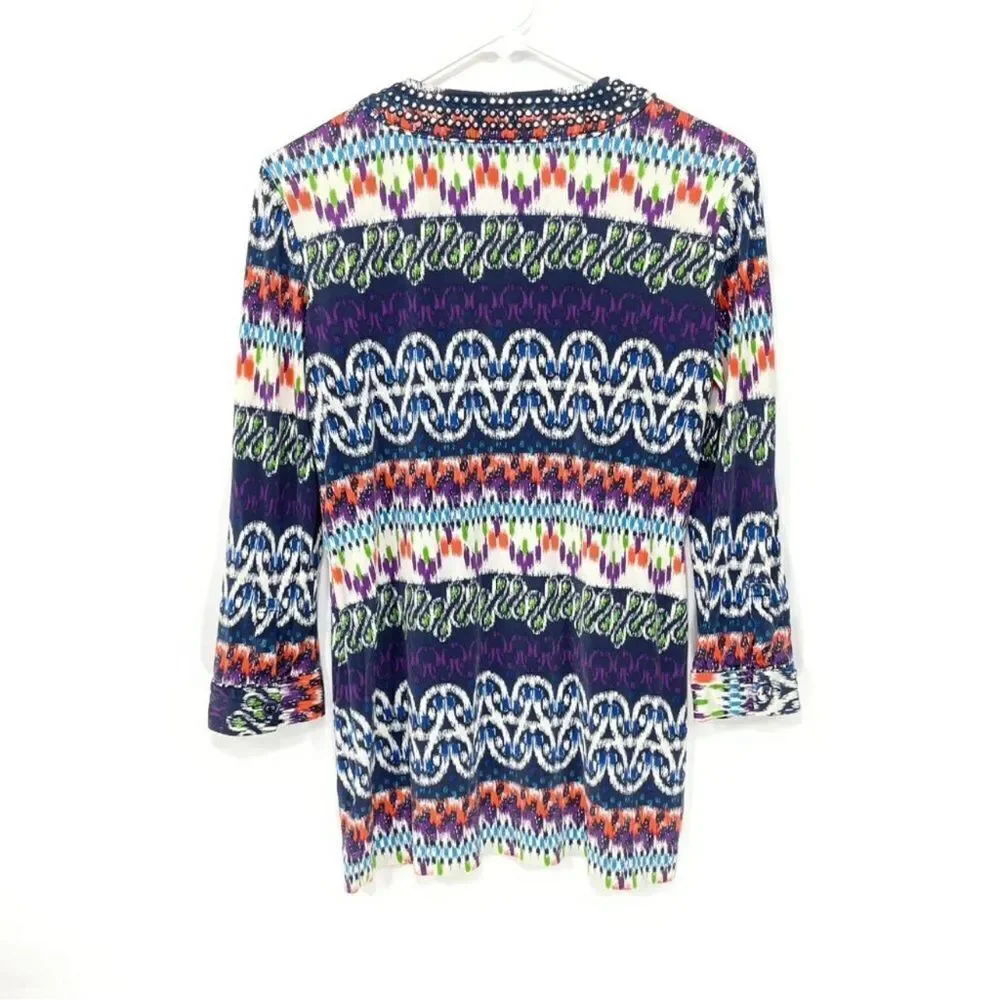 Tory Burch Women’s‎ Multicolor 100% Silk V-Neck Summer Blouse Tunic Top Size : M